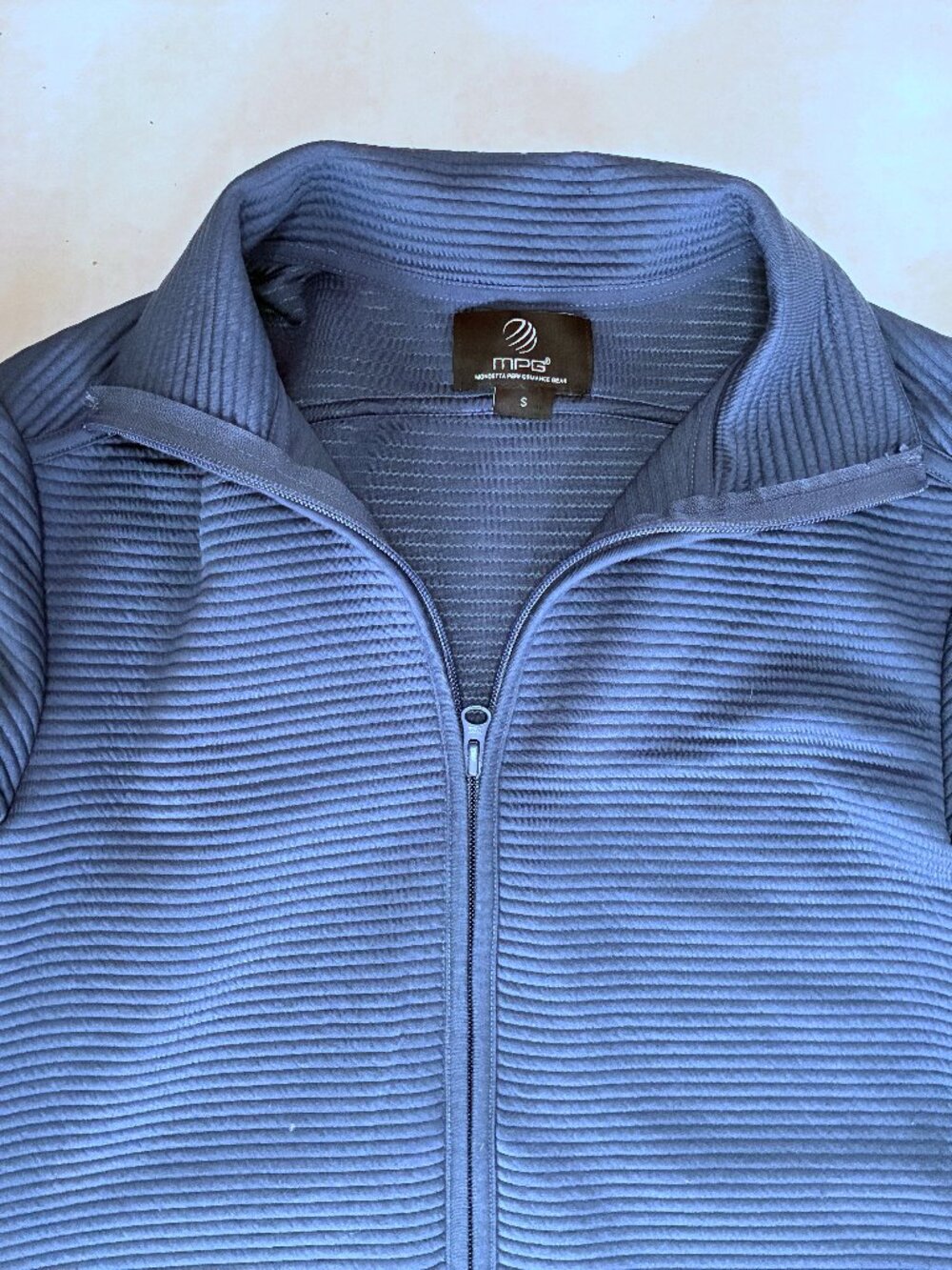 MPG Ottoman Long Full Zip Up Ribbed Sweater Jacket - S - Slate Blue